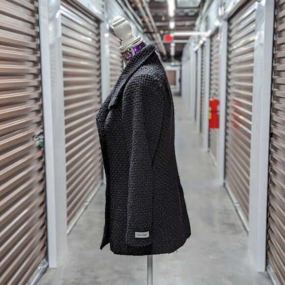 Calvin Klein Size XS Women's Black Textured Fit & Flare Wool Blend Pea Coat - Picture 6 of 12